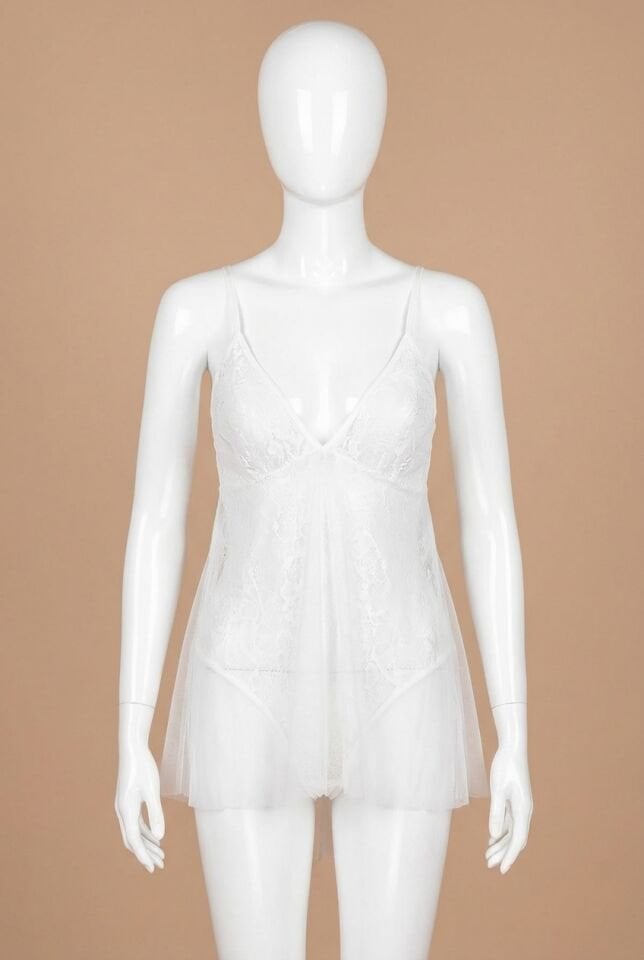 Arias Closet Ekru Jakarlı Bodysuit Gecelik