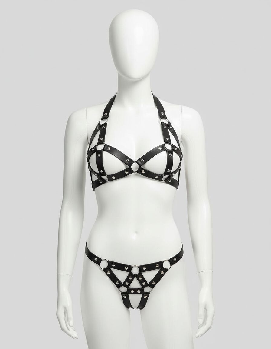 Arias Closet Deri Sütyen Külot Fantezi Harness Aksesuar