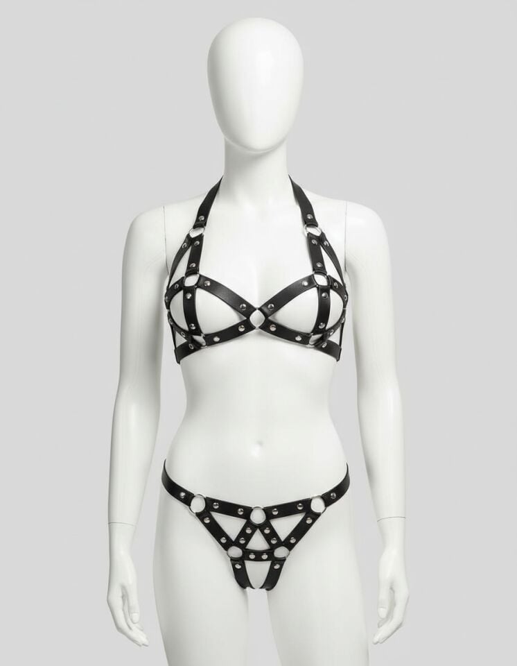 Arias Closet Deri Sütyen Külot Fantezi Harness Aksesuar