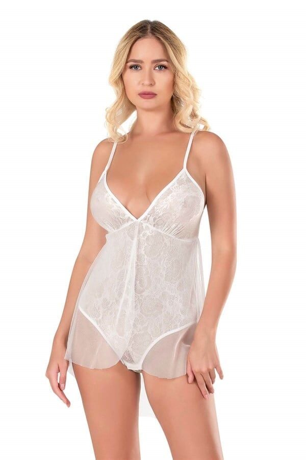 Arias Closet Ekru Jakarlı Bodysuit Gecelik
