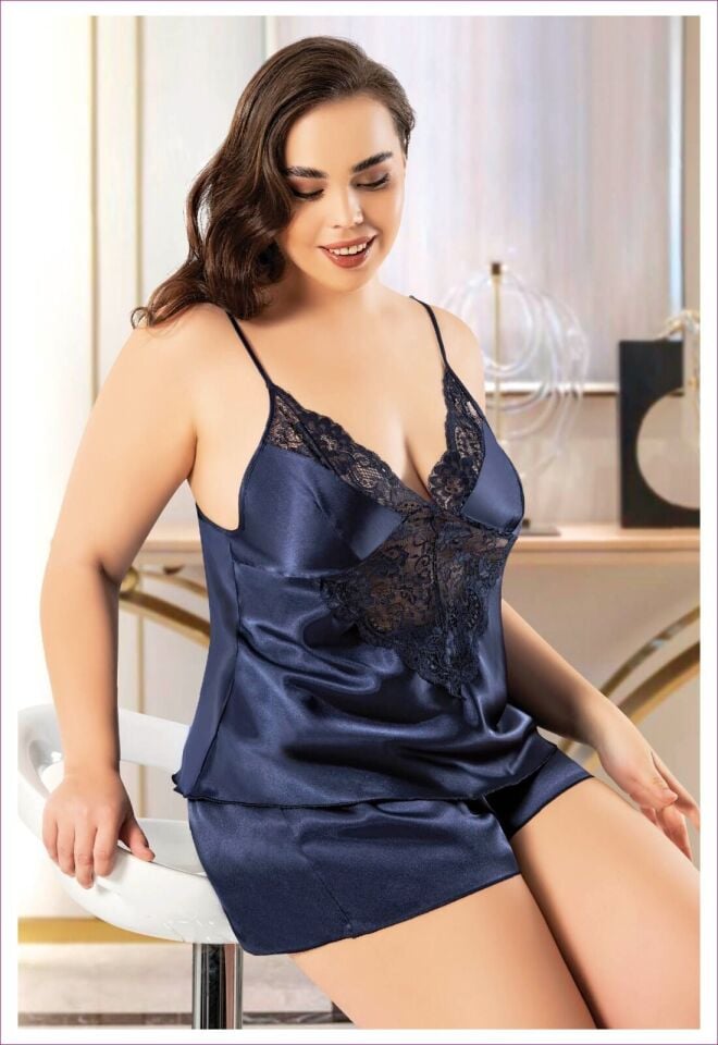 Miss Laris 4229 Battal Beden Bayan Saten Şortlu Takım