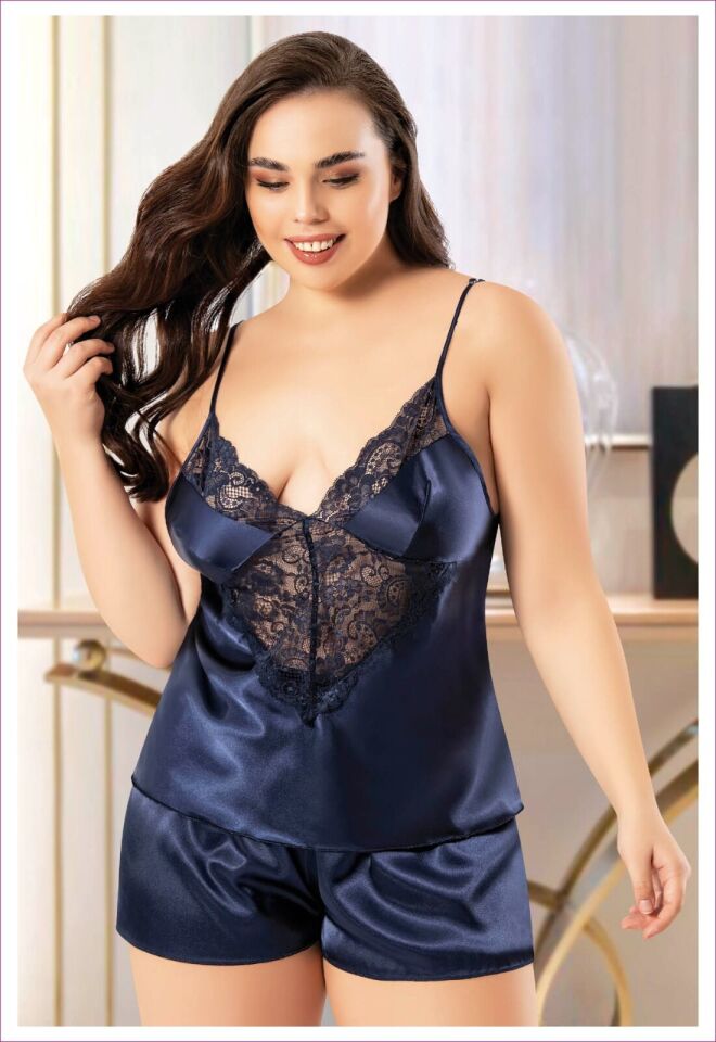Miss Laris 4229 Battal Beden Bayan Saten Şortlu Takım