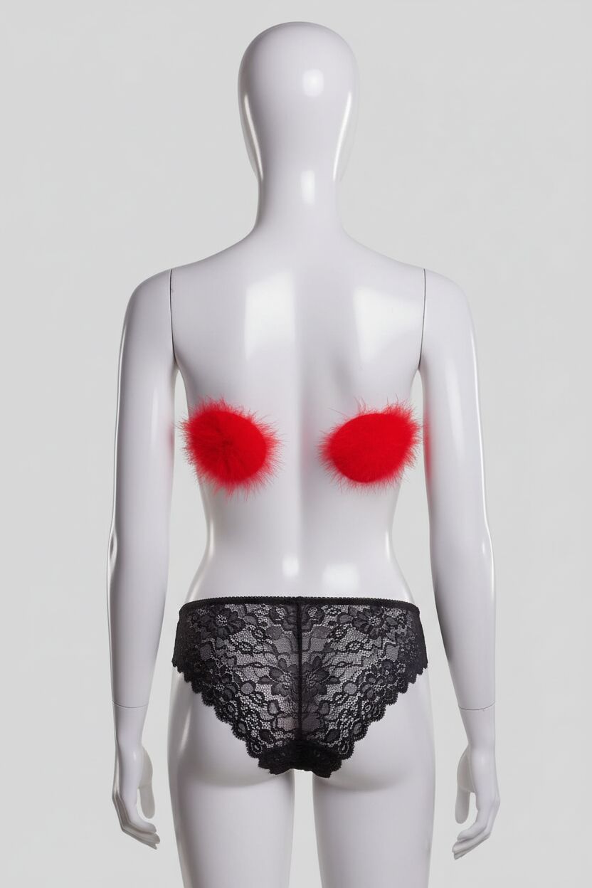 Arias Closet Kırmızı Tüylü Fantezi Göğüs Ucu Kapatıcı