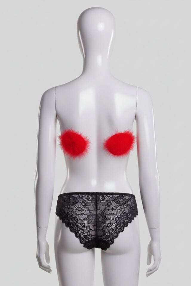 Arias Closet Kırmızı Tüylü Fantezi Göğüs Ucu Kapatıcı