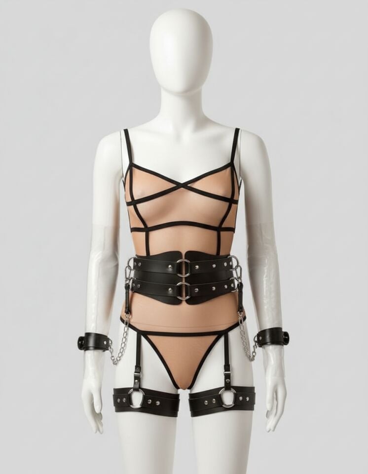 Arias Closet Belden Bağlamalı Bacak Aksesuarlı Fantezi Deri Harness