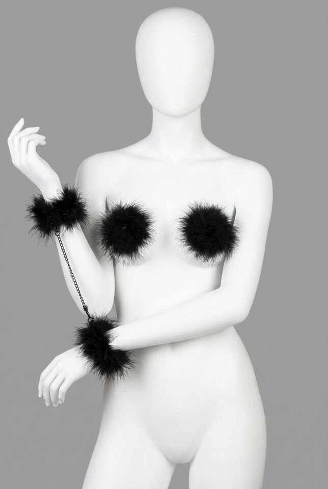 Siyah Tüylü Fantezi Göğüs Ucu Kapatıcı