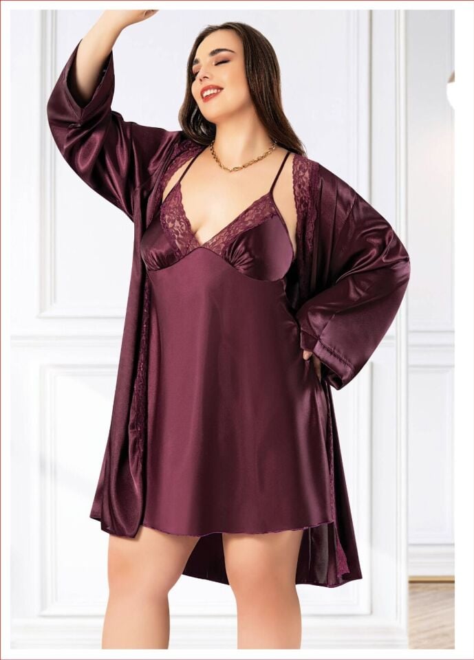Miss Laris 6013 Battal Beden Bayan İkili Saten Takım