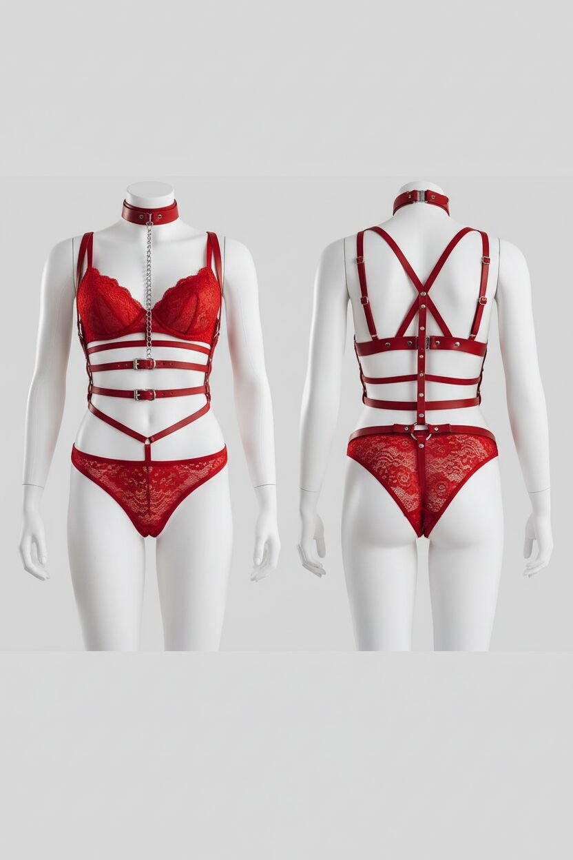 Arias Closet Kırmızı Deri Fantezi Harness