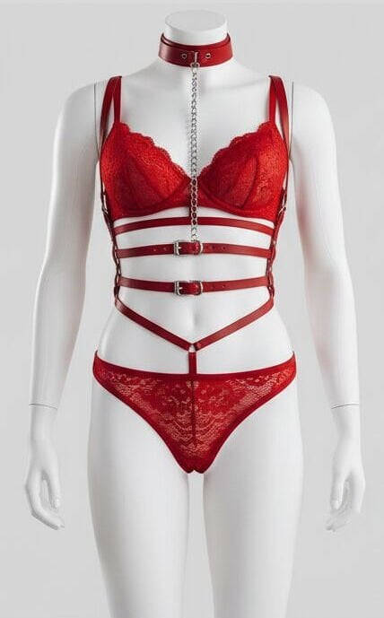 Kırmızı Deri Fantezi Harness