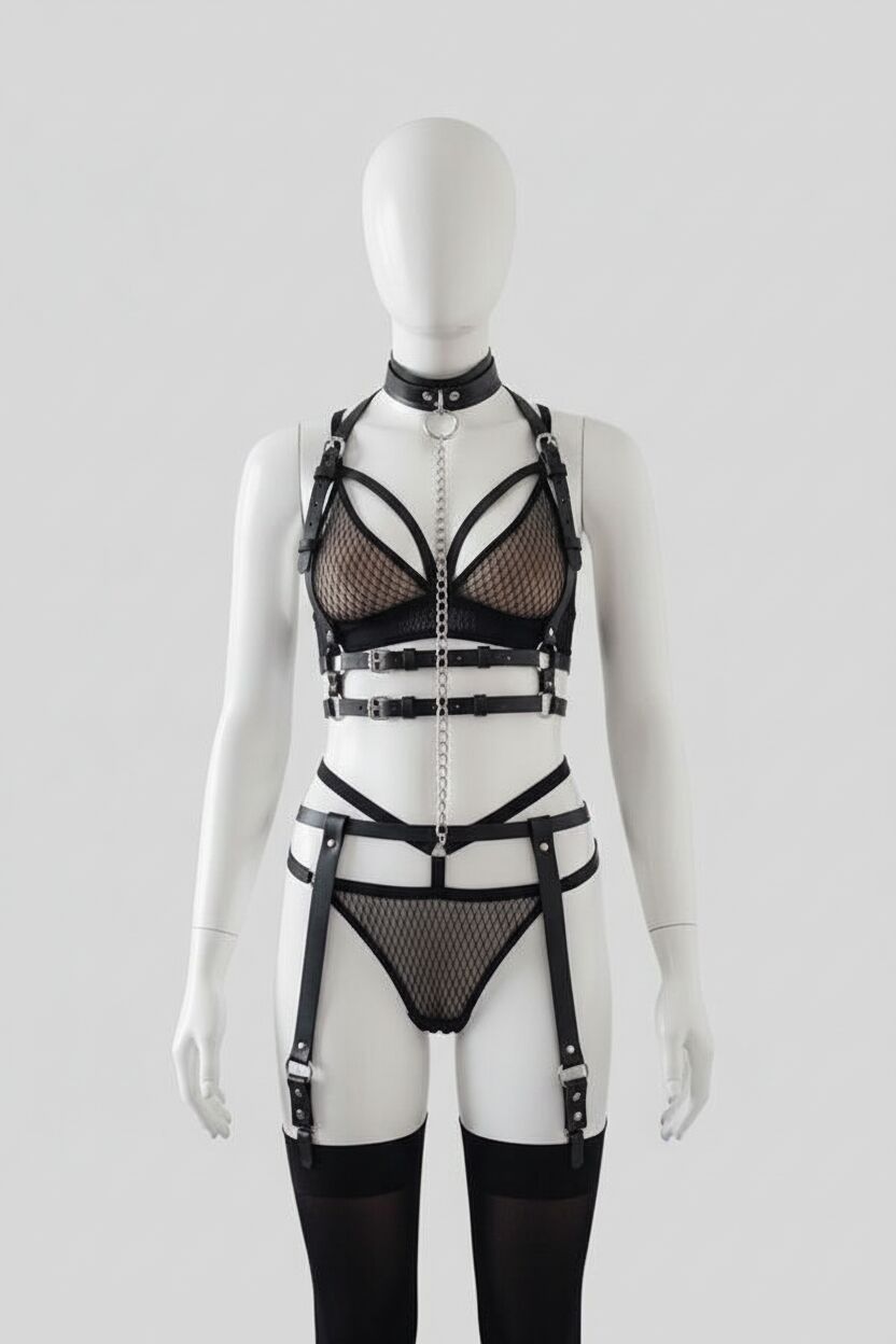 Arias Closet Siyah Deri Fantezi Harness