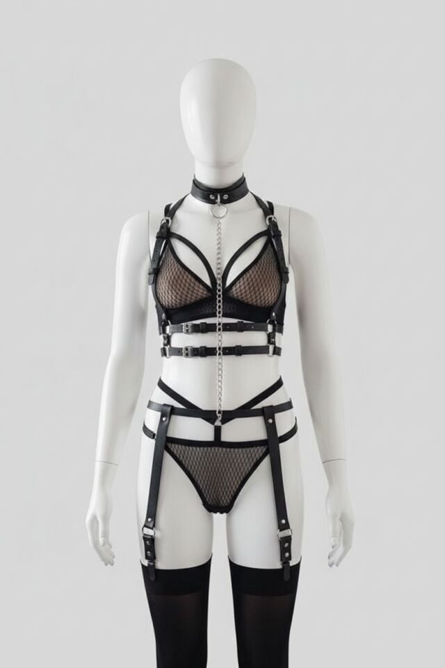 Arias Closet Siyah Deri Fantezi Harness