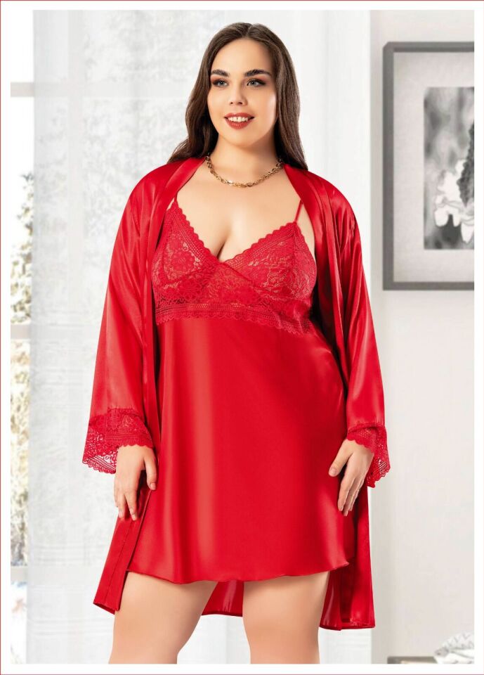 Miss Laris 6007 Battal Beden Bayan İkili Saten Takım