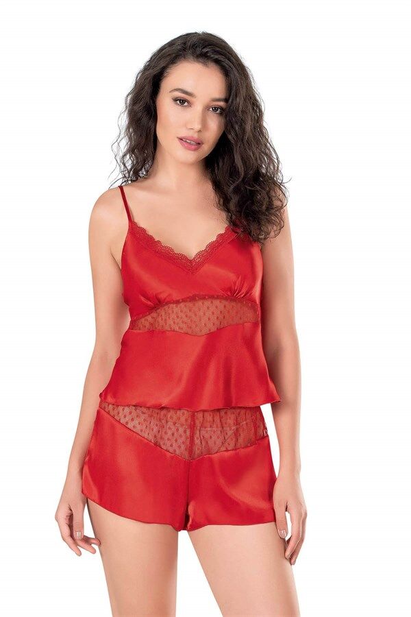 Arias Closet Kırmızı Saten Babydoll Şort Takımı