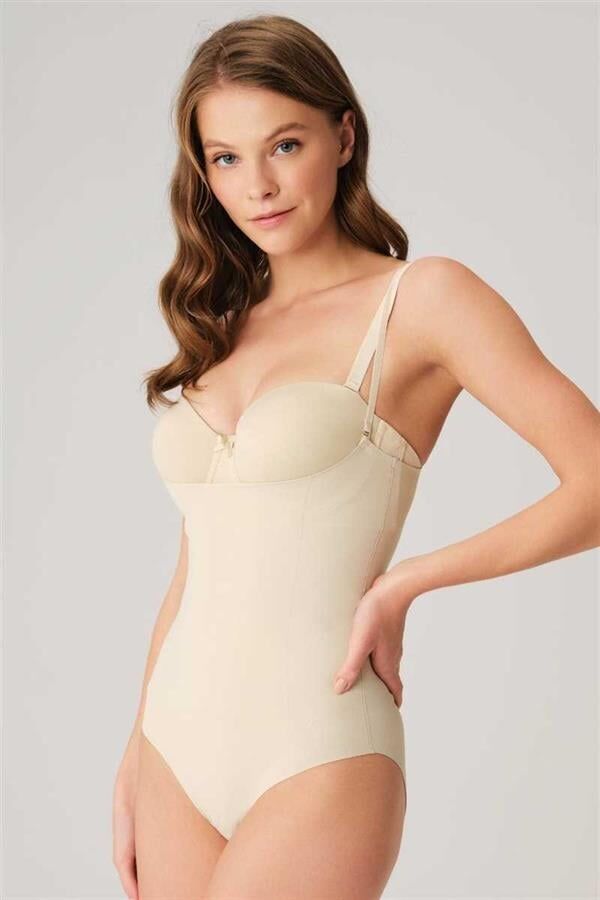 Arias Closet Mikro Kumaş Göğüs Altı Yapıştırma Paçaları Silikon Bantlı Alttan Kancalı Sıkı Badi Korse