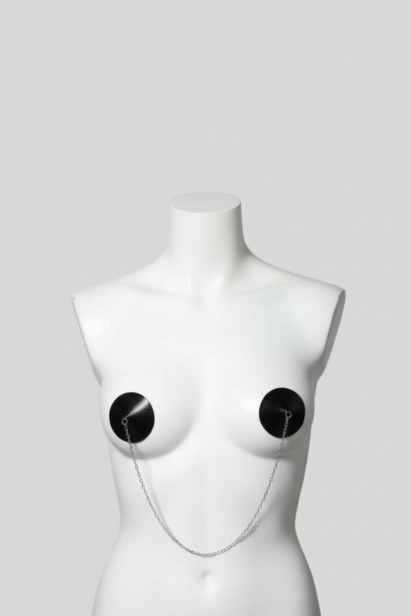 Arias Closet Siyah Özel Tasarım Zincir Detaylı Fantezi Göğüs Ucu Kapatıcı