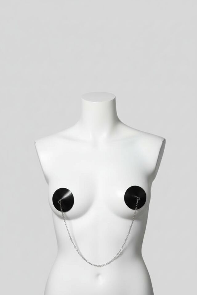 Arias Closet Siyah Özel Tasarım Zincir Detaylı Fantezi Göğüs Ucu Kapatıcı