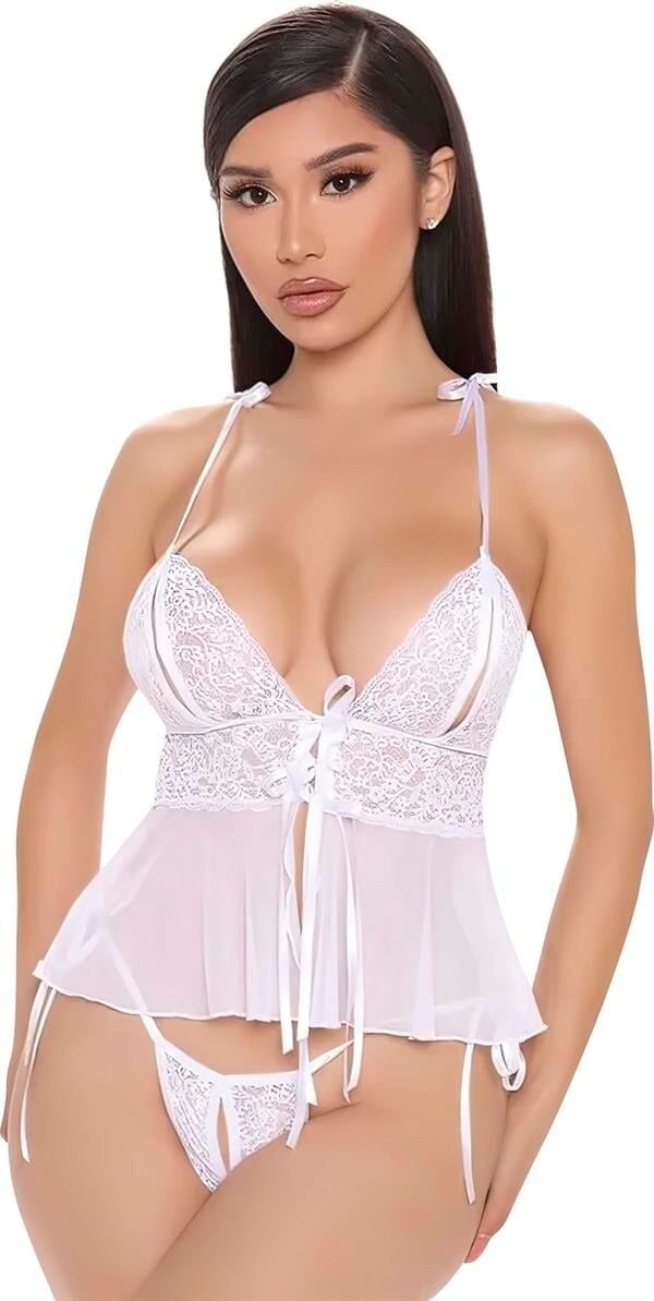 Arias Closet Beyaz Özel Bölgesi Açık İp Detaylı Büstiyer Fantezi Takım