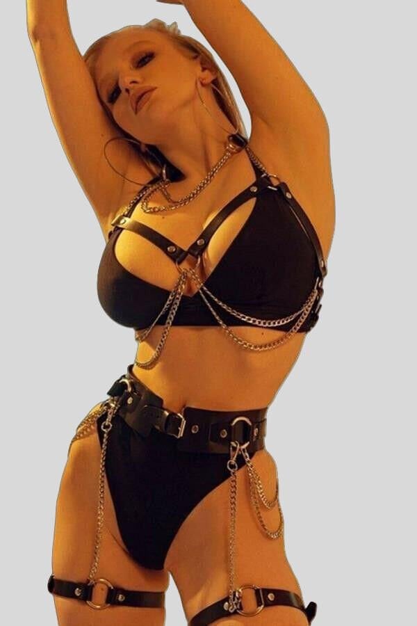 Arias Closet Zincirli Fantezi Harness Sütyen Takım