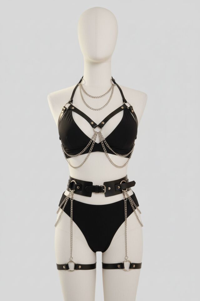 Arias Closet Zincirli Fantezi Harness Sütyen Takım