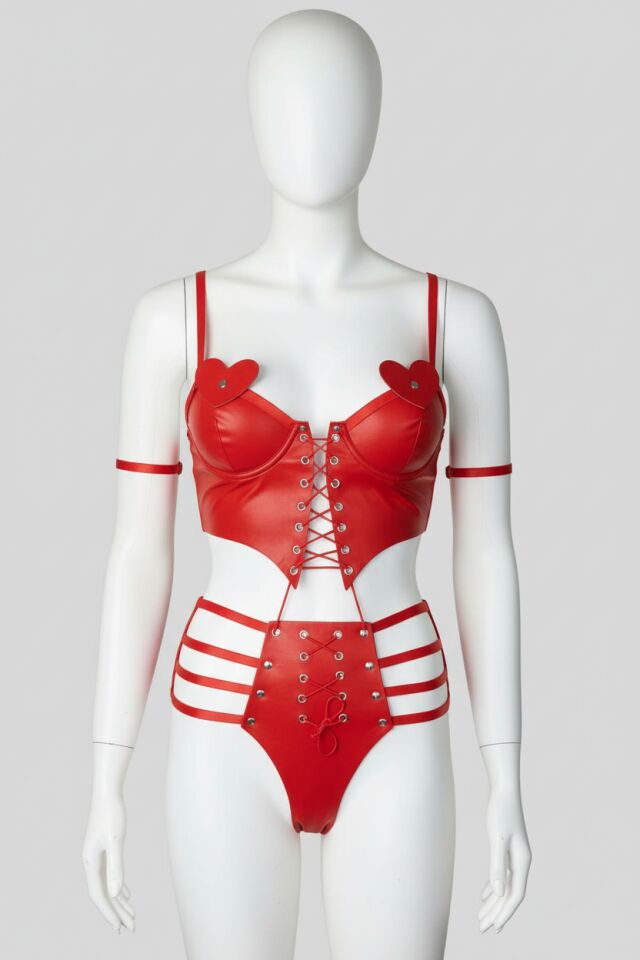 Arias Closet Fantezi Kırmızı Büstiyerli Harness Set