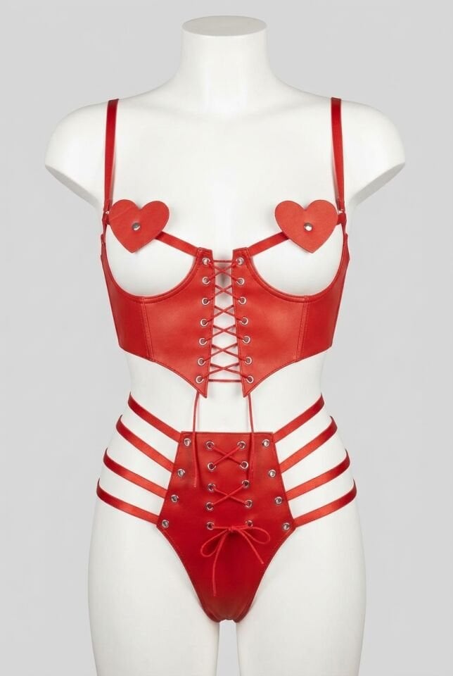 Arias Closet Fantezi Kırmızı Büstiyerli Harness Set