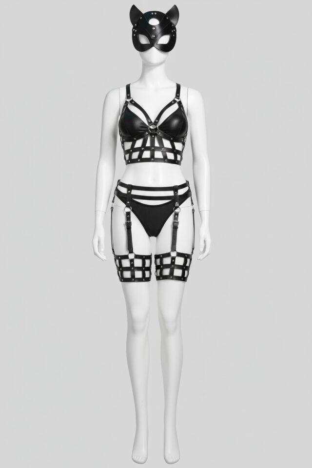 Arias Closet Fantezi Kedi Maskeli Harness Set