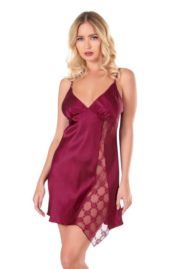 Arias Closet Bordo Kısa Saten Gecelik