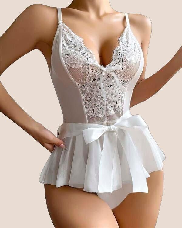 Arias Closet Beyaz Dantel İşlemeli Kurdelalı Fantezi Tül Babydoll