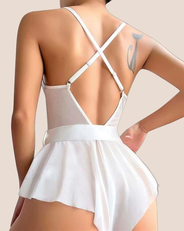 Arias Closet Beyaz Dantel İşlemeli Kurdelalı Fantezi Tül Babydoll