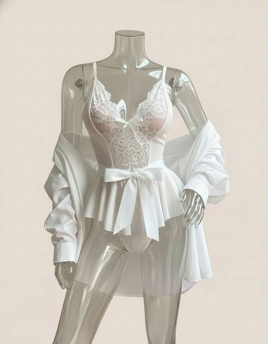 Arias Closet Beyaz Dantel İşlemeli Kurdelalı Fantezi Tül Babydoll