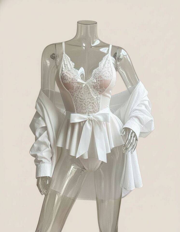 Arias Closet Beyaz Dantel İşlemeli Kurdelalı Fantezi Tül Babydoll