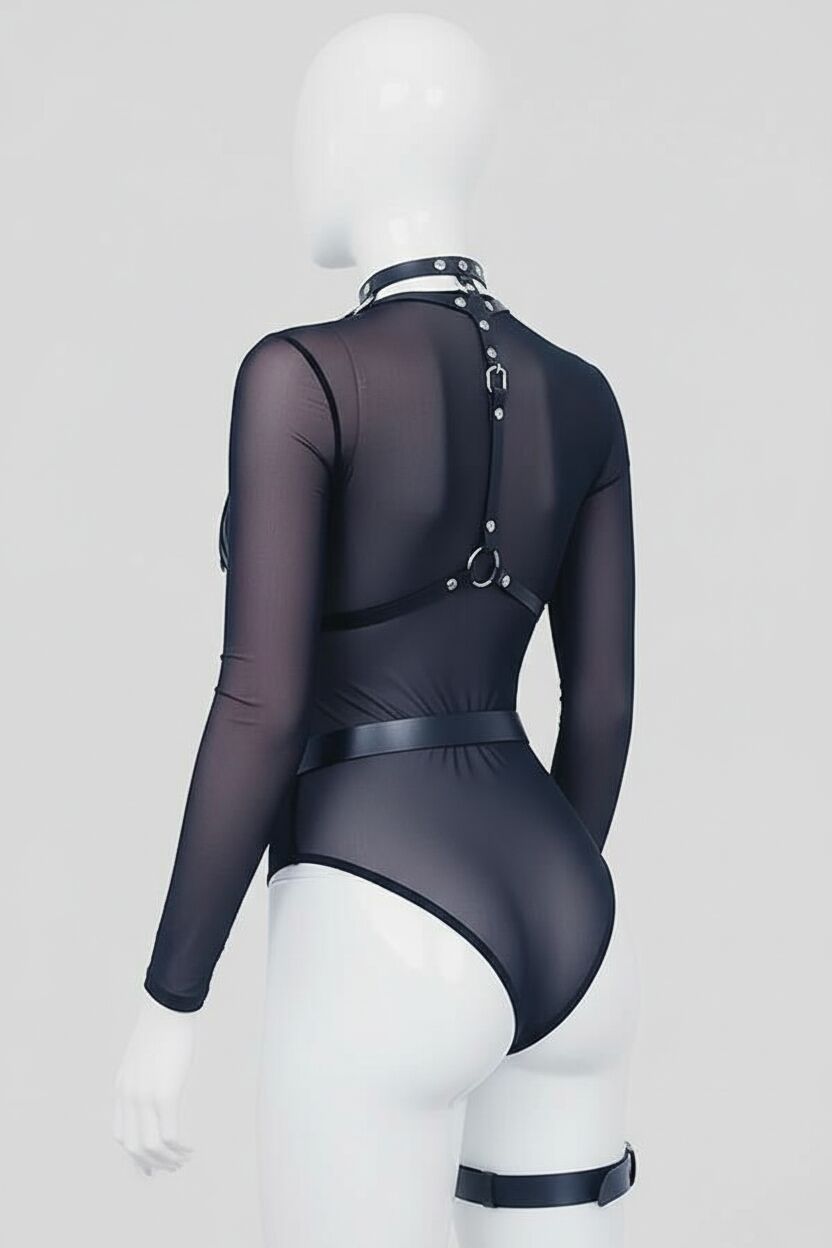 Arias Closet Fantezi Sütyen Külot Kelepçeli Siyah Harness Set