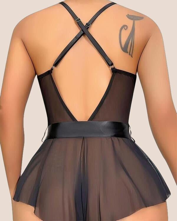 Arias Closet Siyah Dantel İşlemeli Kurdelalı Fantezi Tül Babydoll