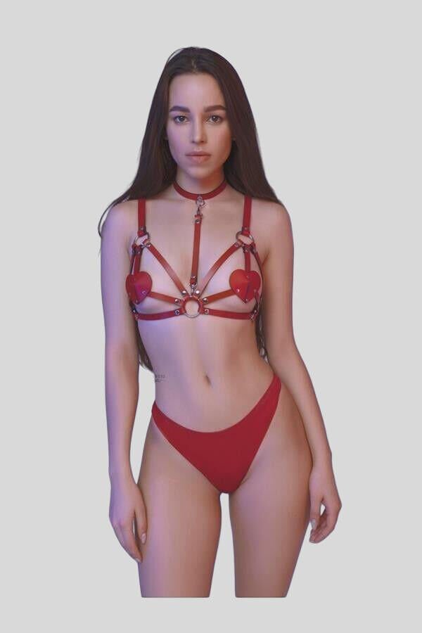 Arias Closet Fantezi Kırmızı Harness Sütyen Kumaş Külot Takımı