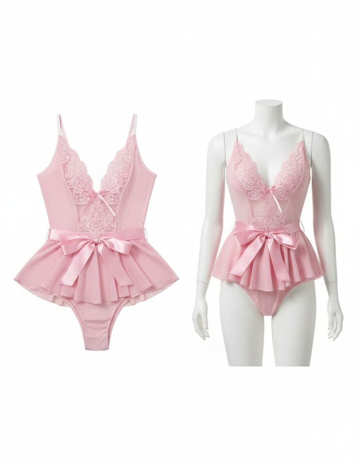 Arias Closet Pembe Dantel İşlemeli Kurdelalı Fantezi Tül Babydoll