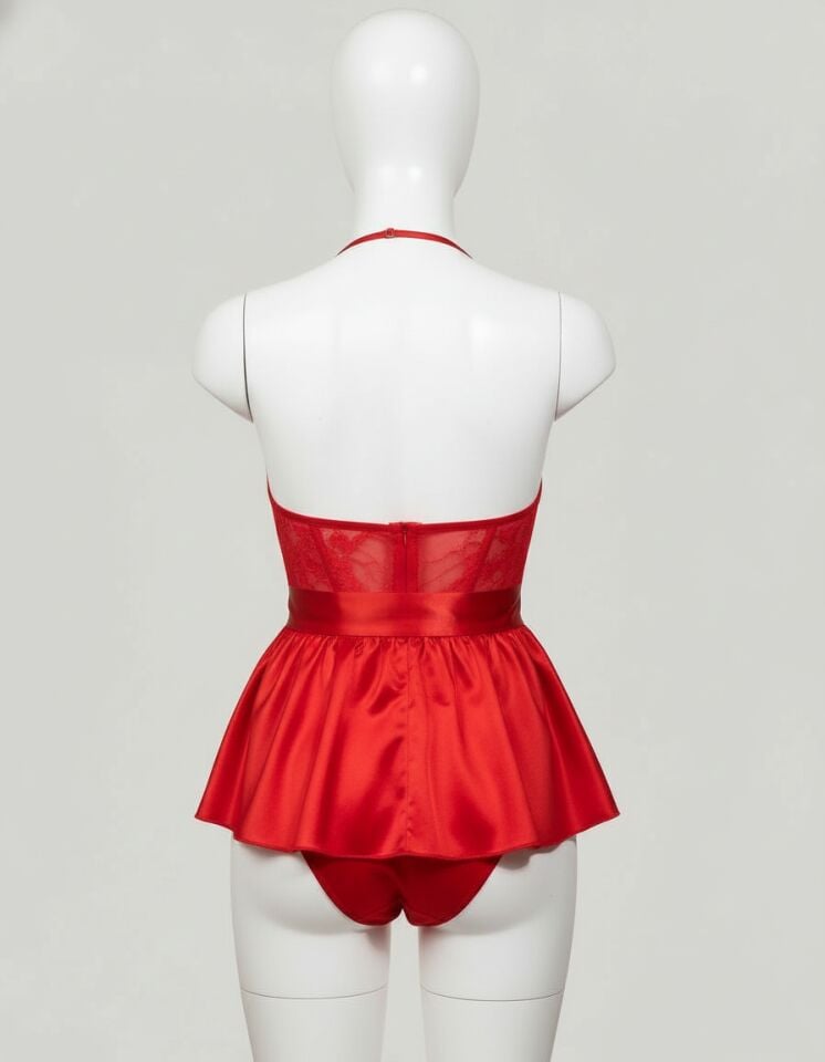 Arias Closet Kırmızı Dantel İşlemeli Kurdelalı Fantezi Tül Babydoll