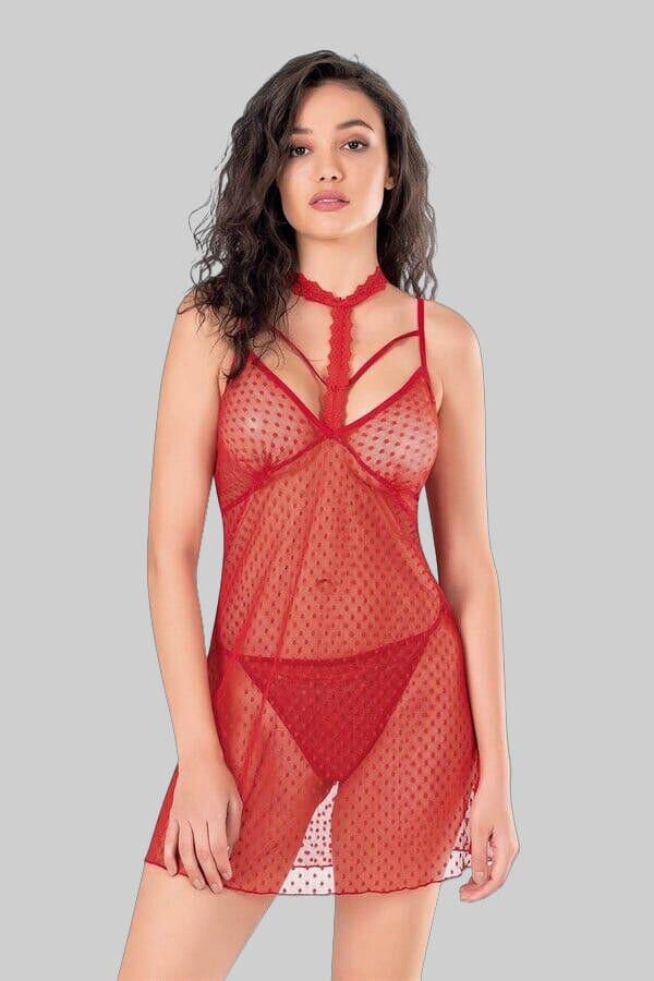 Arias Closet Kırmızı Kısa Tül Gecelik