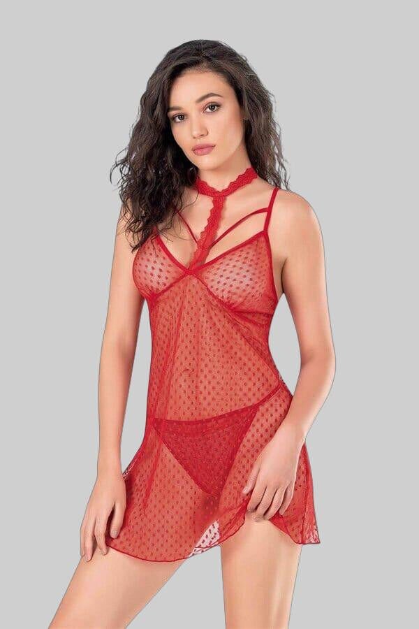 Arias Closet Kırmızı Kısa Tül Gecelik
