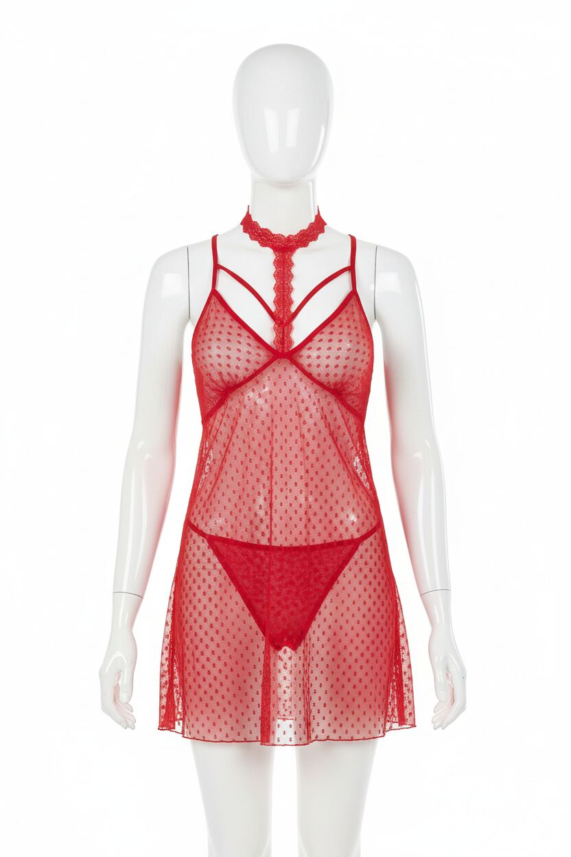 Arias Closet Kırmızı Kısa Tül Gecelik