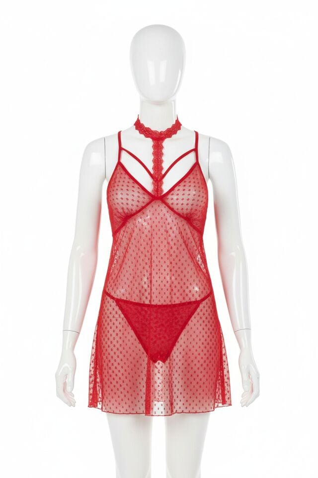 Arias Closet Kırmızı Kısa Tül Gecelik