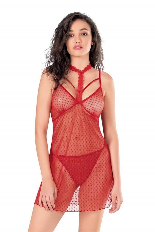 Arias Closet Kırmızı Kısa Tül Gecelik