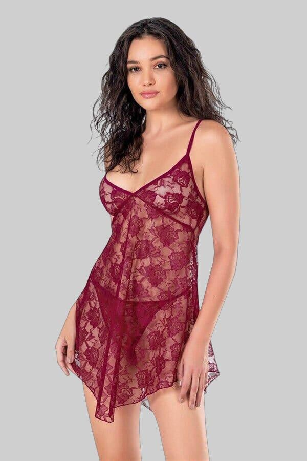 Arias Closet Bordo Kısa Tül Gecelik