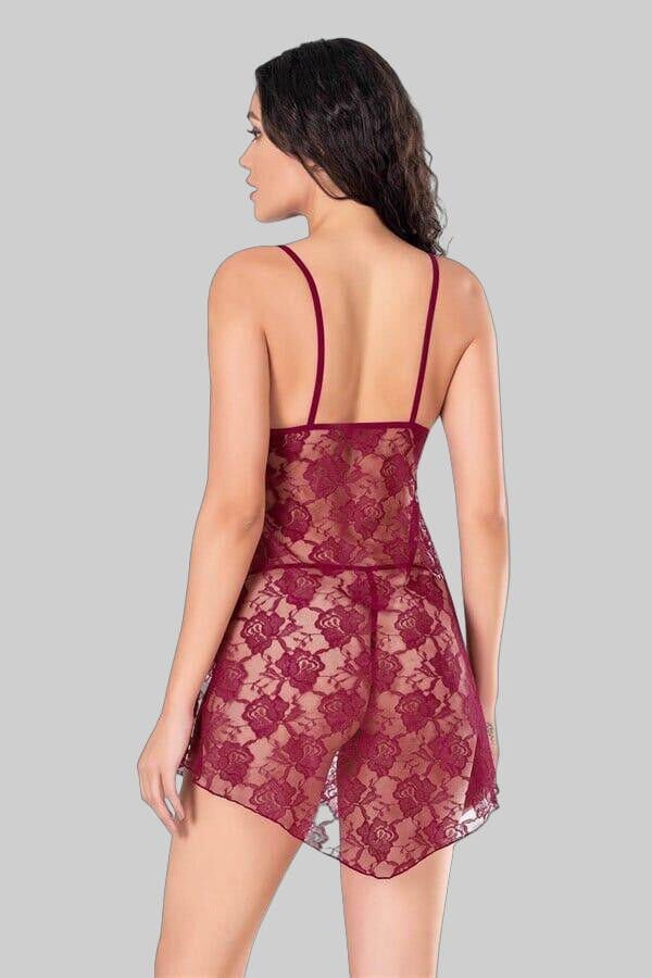 Arias Closet Bordo Kısa Tül Gecelik