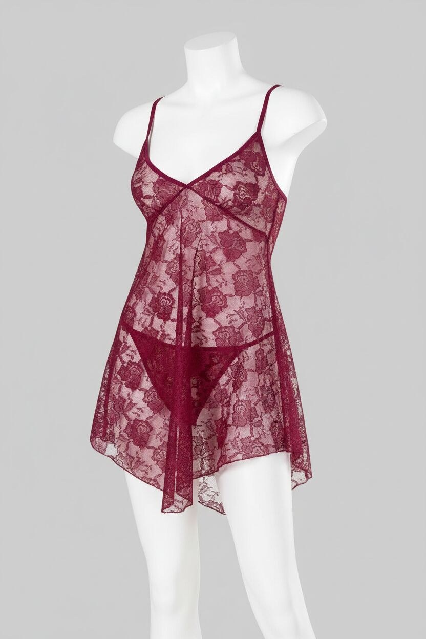 Arias Closet Bordo Kısa Tül Gecelik