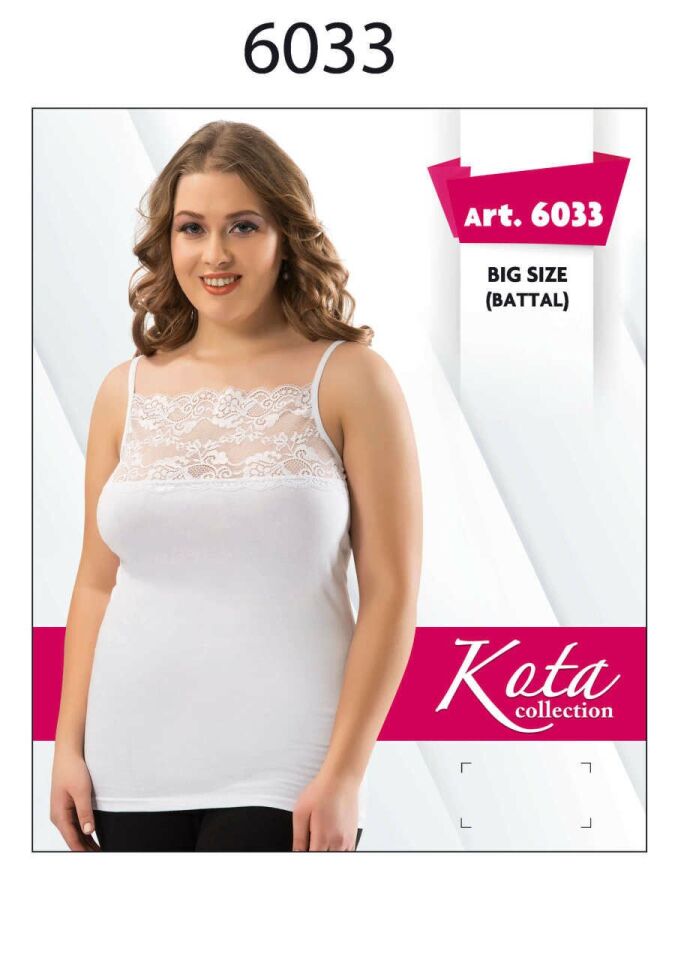 Kota 6033 Battal Boy İp Askılı Bayan Geniş Dantelli Atlet