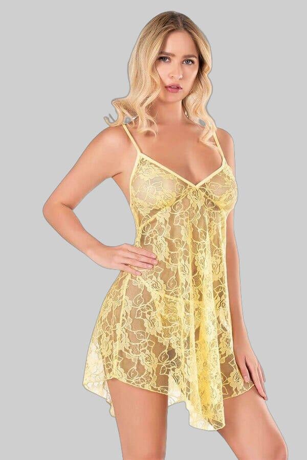 Arias Closet Sarı Kısa Tül Gecelik