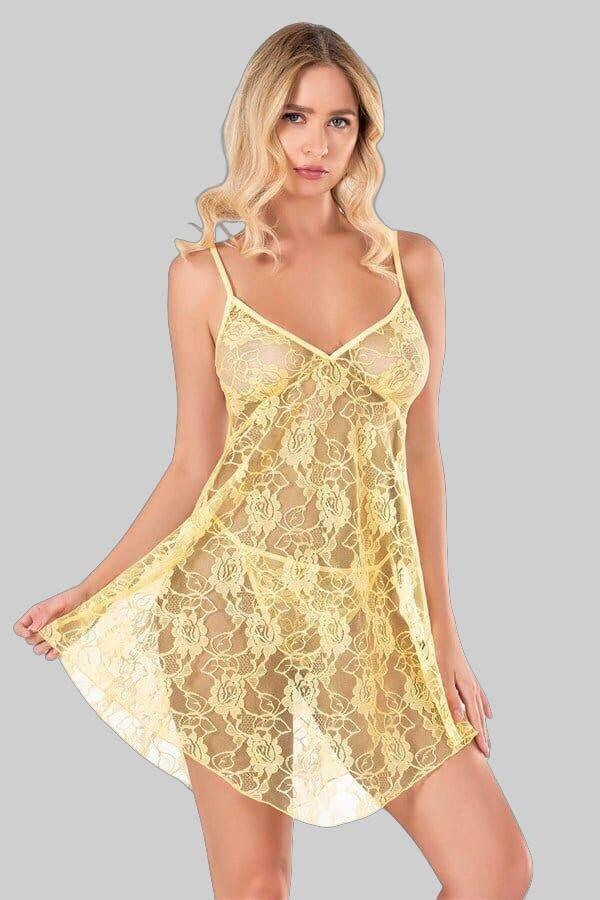 Arias Closet Sarı Kısa Tül Gecelik