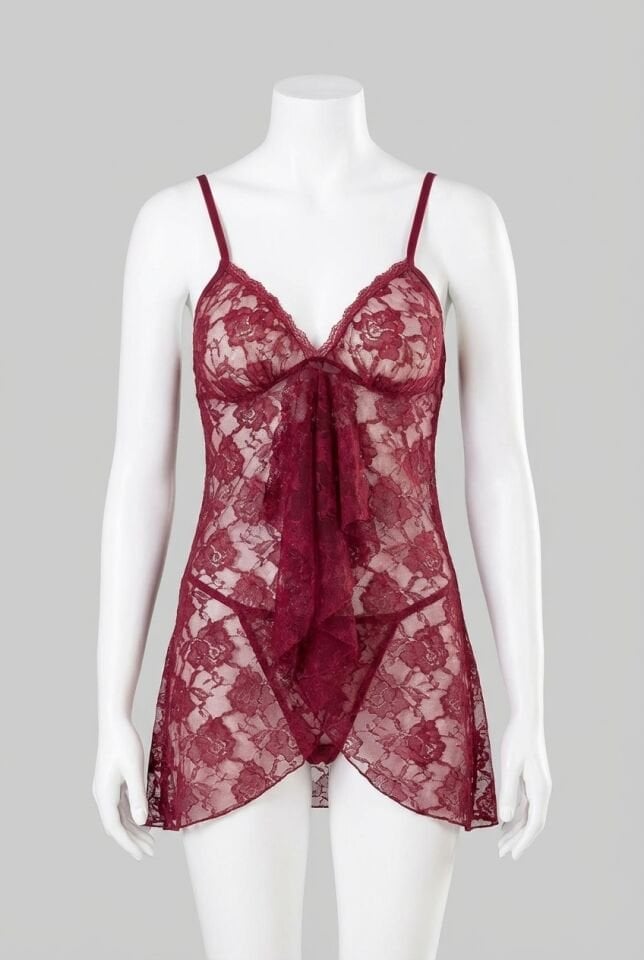 Arias Closet Bordo Kısa Tül Gecelik