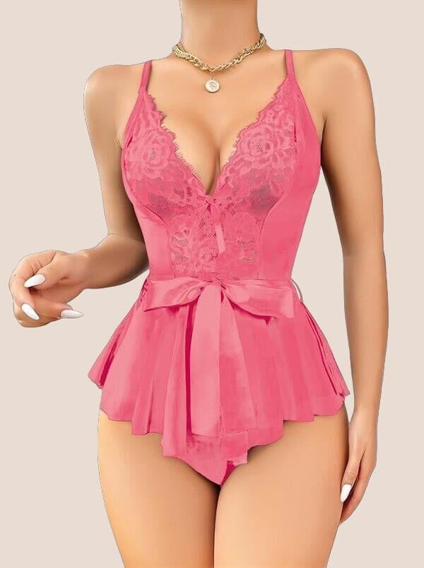 Arias Closet Gül Kurusu Dantel İşlemeli Kurdelalı Fantezi Tül Babydoll