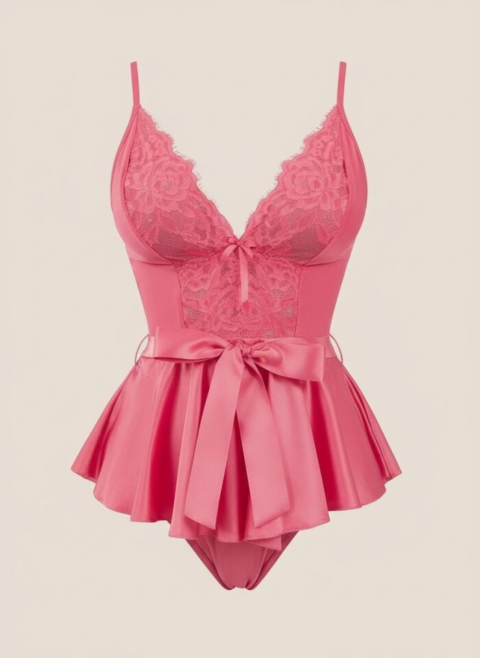 Arias Closet Gül Kurusu Dantel İşlemeli Kurdelalı Fantezi Tül Babydoll